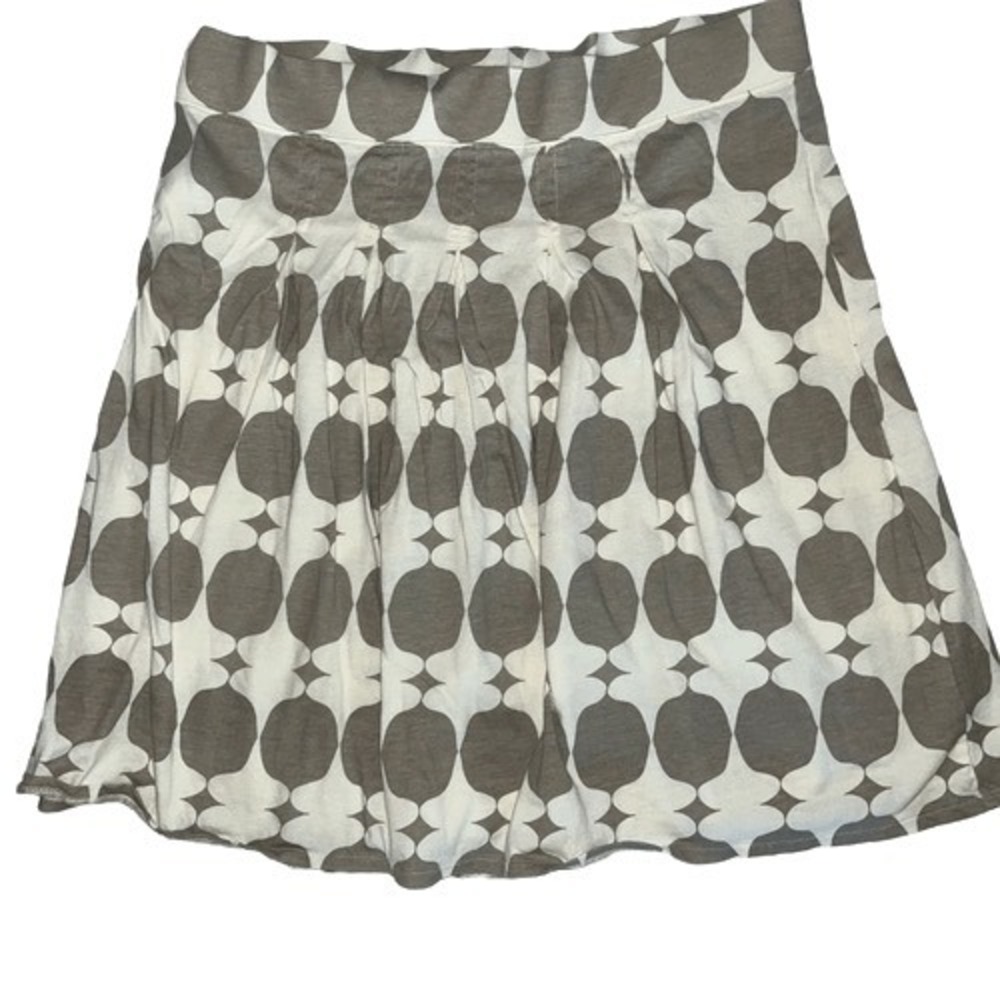 Fossil Geometric Print A-Line Skirt Taupe Cream Cotton Rayon Pleated Womens L